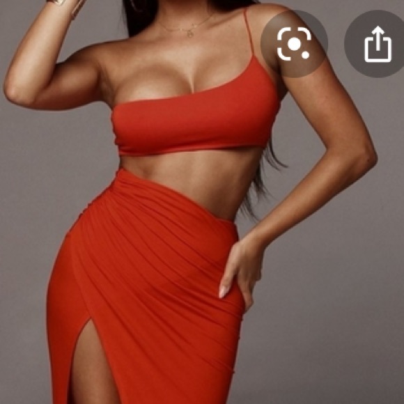 JLUXLABEL Tops - Jluxlabel Orange Courtney One Shoulder Crop Top